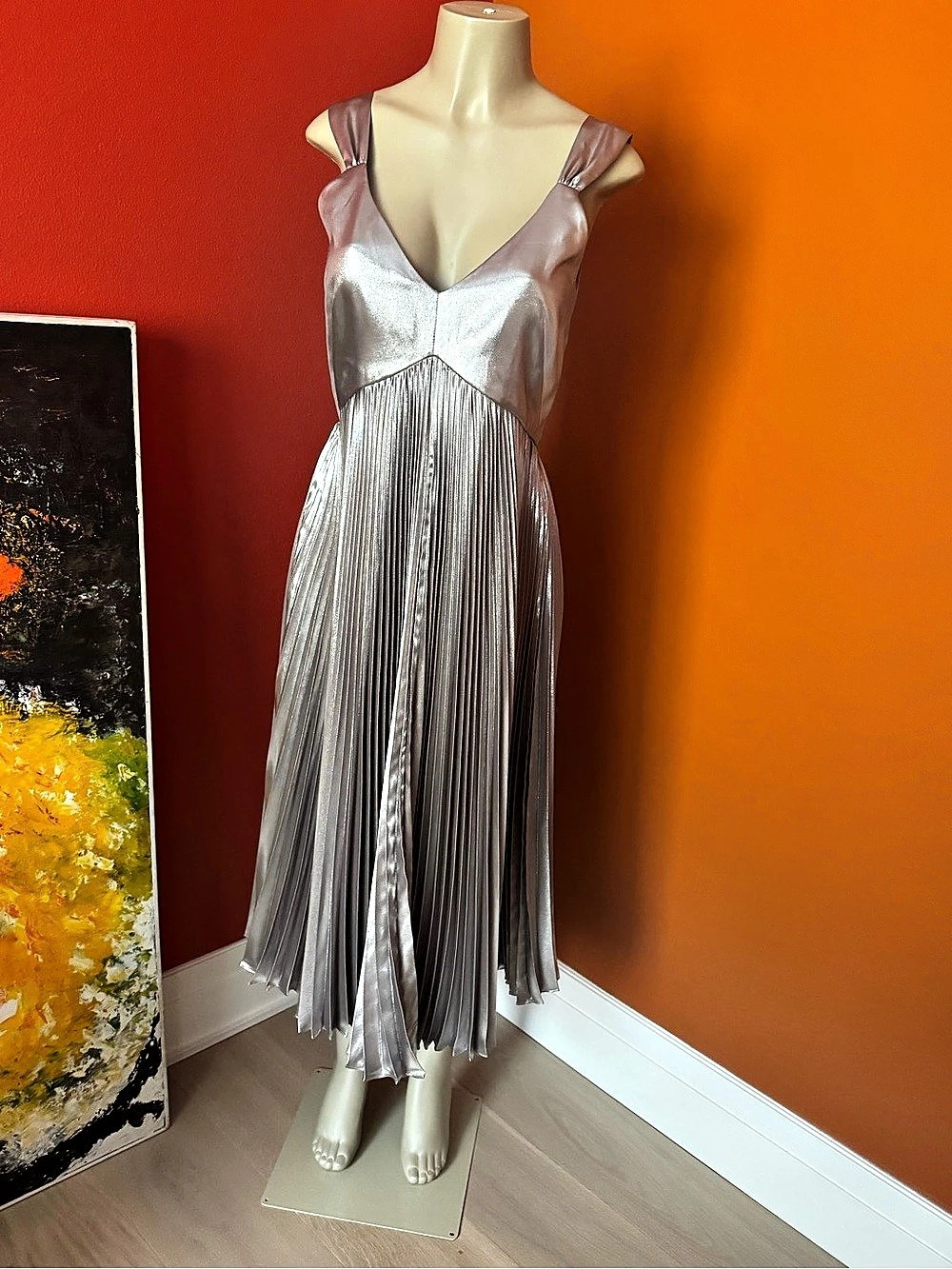 Frankie the Label Saoirse Metallic Pleated Midi Dress Silver